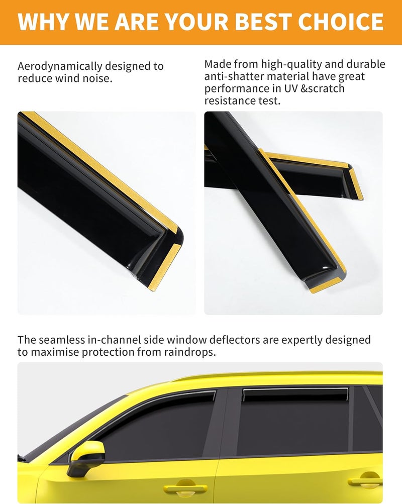 Deejecsun in-Channel Window Rain Guards Fit for Toyota Grand Highlander 2024 2025 2026 Extra Durable Rain Guards Side Window Deflectors Vent Visors Vent Shades Car Accessories Visors -4 pcs - Image 5